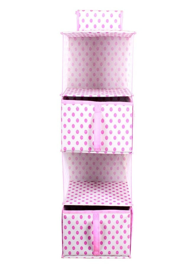 PrettyKrafts Polka Non Woven 4 Shelf Hanging Organiser with 2 Drawers and Side Pockets F1576 (Pink) - Image 1